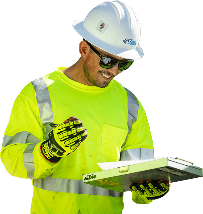 T2ue field worker with clipboard and pen
