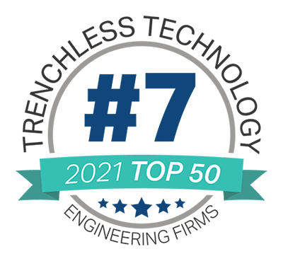 Graphique indiquant "Trenchless Technology #7 2021 Top 50 Engineering Firms" (Technologie sans tranchée #7 2021 Top 50 Engineering Firms)