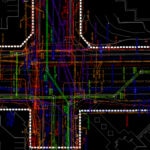 Subsurface utility engineering deliverable depicting an intersection with a large number of utilities marked