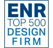 Rectangular graphic with the words "ENR Top 500 Design Firm" inside