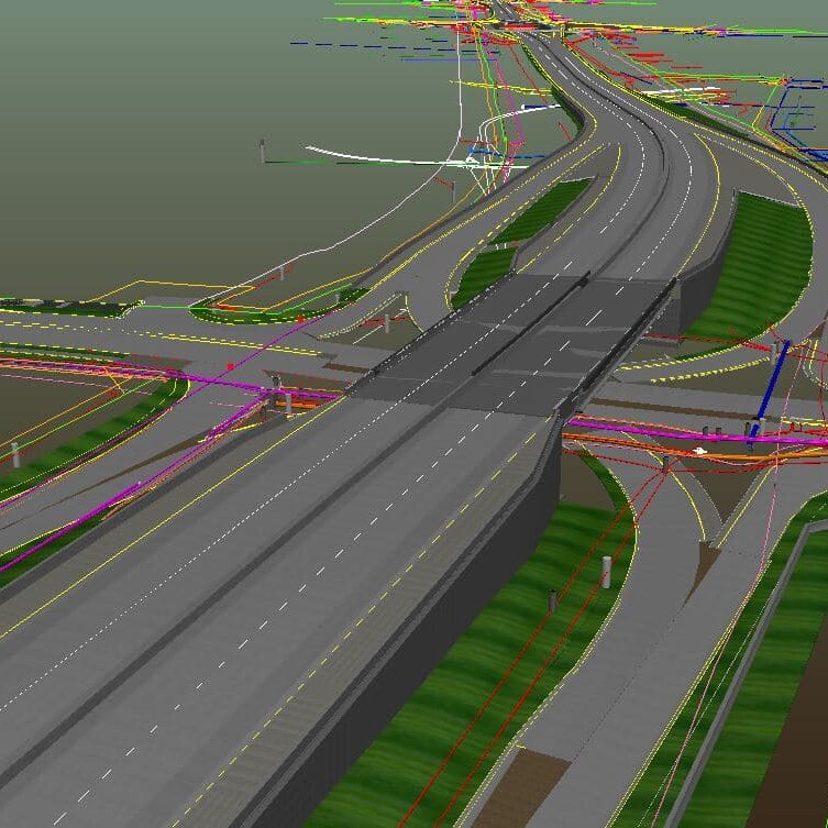 Underground utility 3D model depicting a long highway corridor