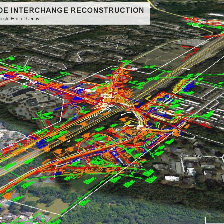 Underground utility markings overlaid on project area map